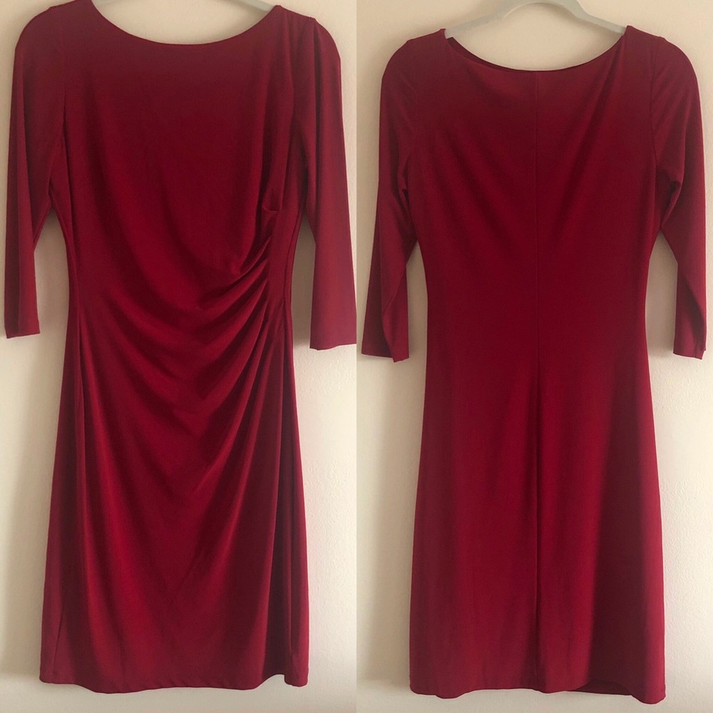 Jersey Knit Red Cowl Neck Cocktail Dress